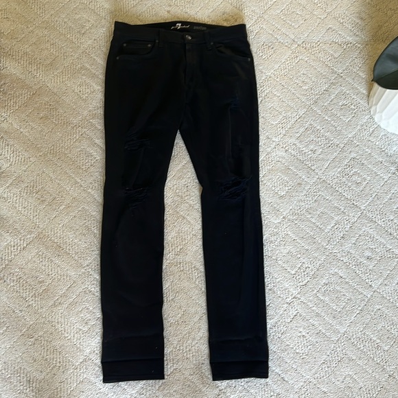 7 for All Mankind Paxtyn Distressed Skinny Slim Black Jeans - Picture 3 of 6